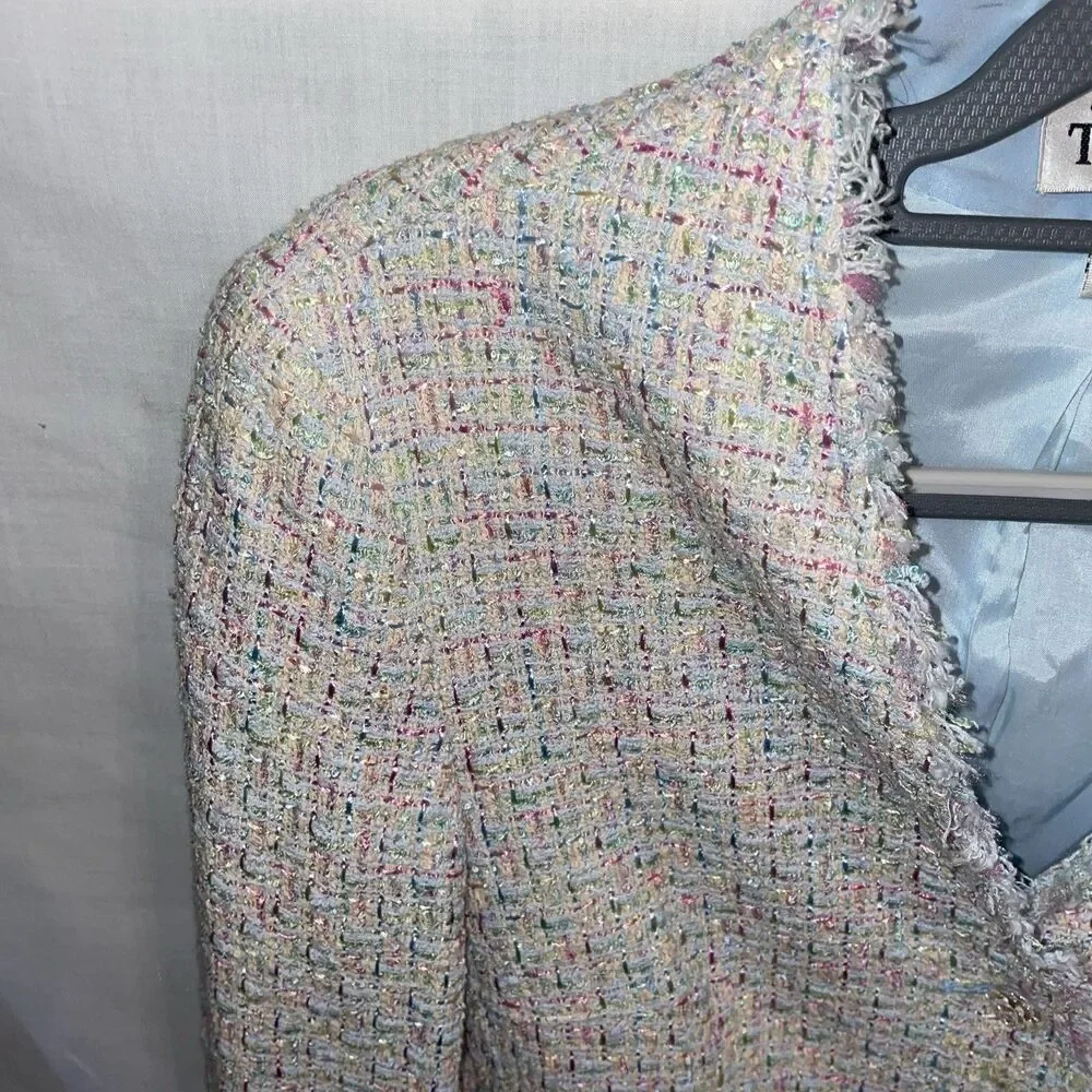 Vtg Rickie Freeman Teri Jon Women’s Tweed Outfit Size 12 Multicolor Jacket Skirt